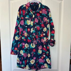 GAP Kids Navy Floral Button-Front Shirtdress size large